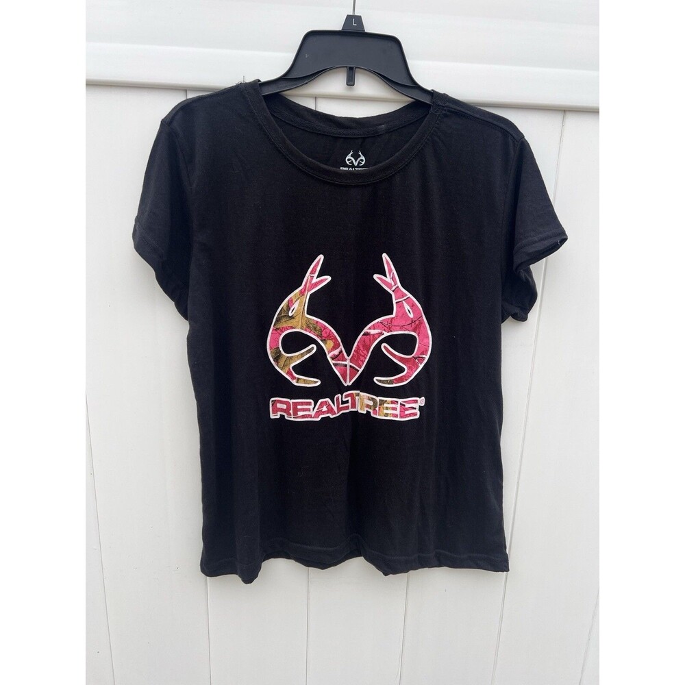 Realtree Women's T Shirt Black Short Sleeve Logo Sz XL